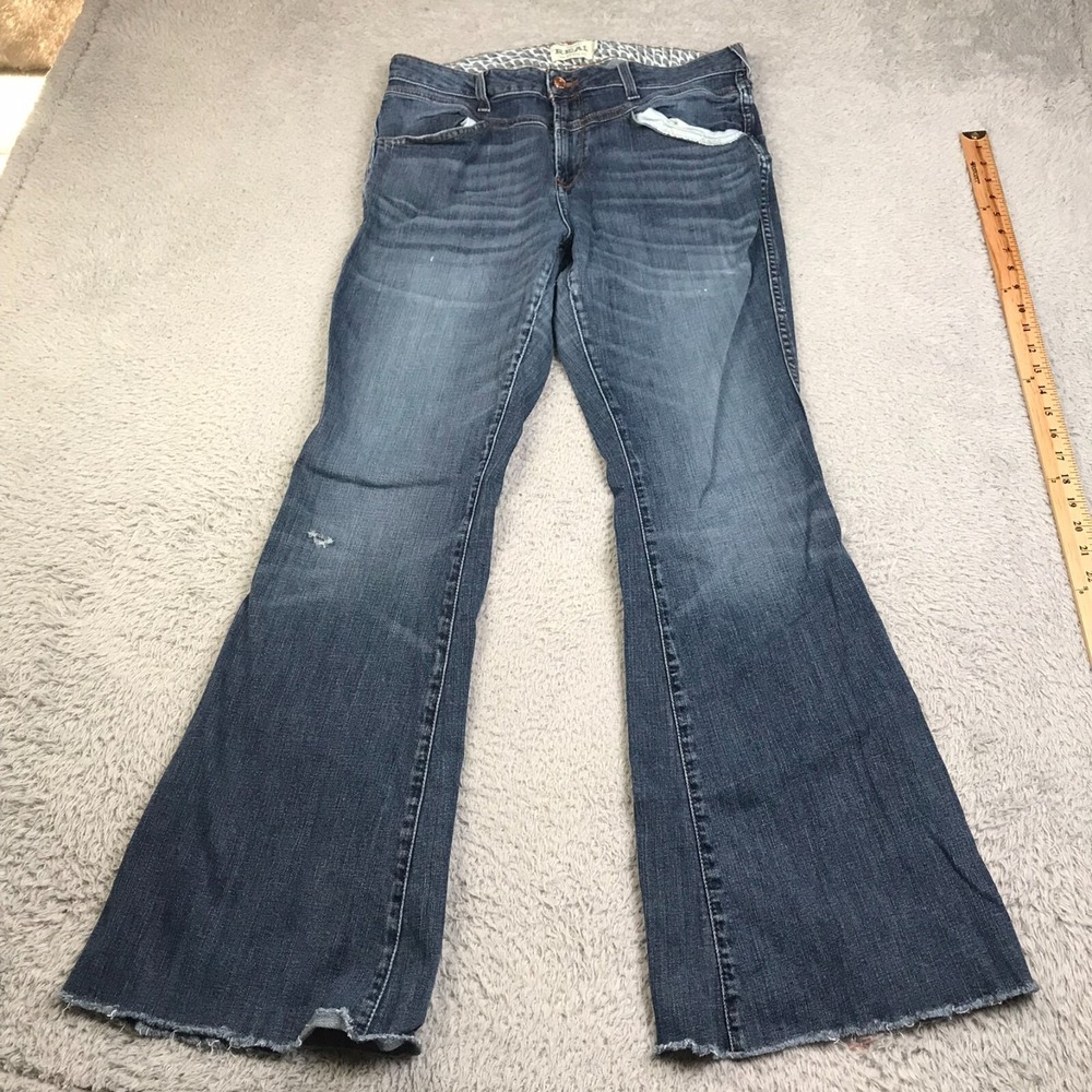 Ariat‎ REAL Jeans Womens 32R Distressed Trouser Flared Western Cowgirl Denim